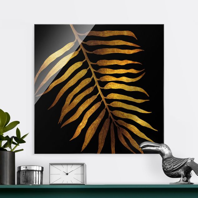 Lavagna magnetica vetro Oro - Foglia di palma II su nero