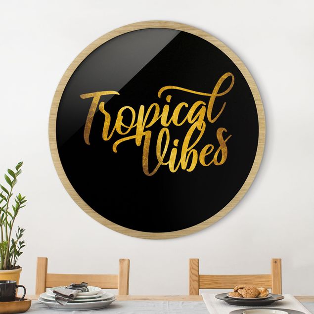 Poster con cornice rotonda Oro - Vibrazioni tropicali su nero