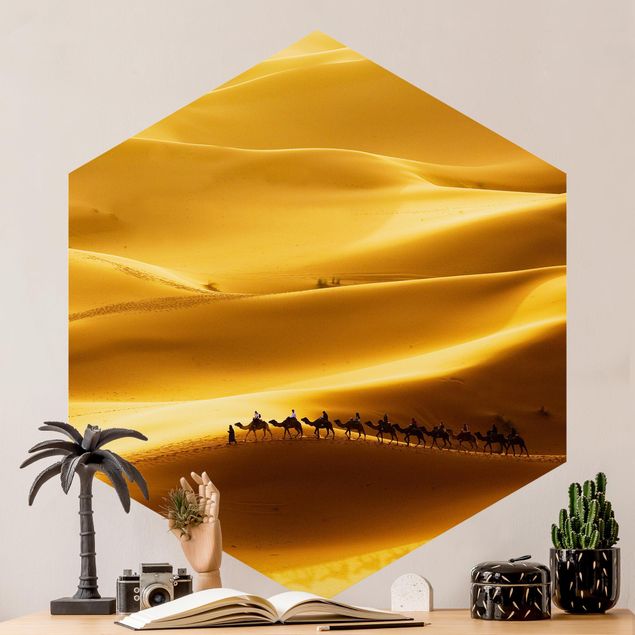 Carta da parati esagonale adesiva con disegni - Dune dorate