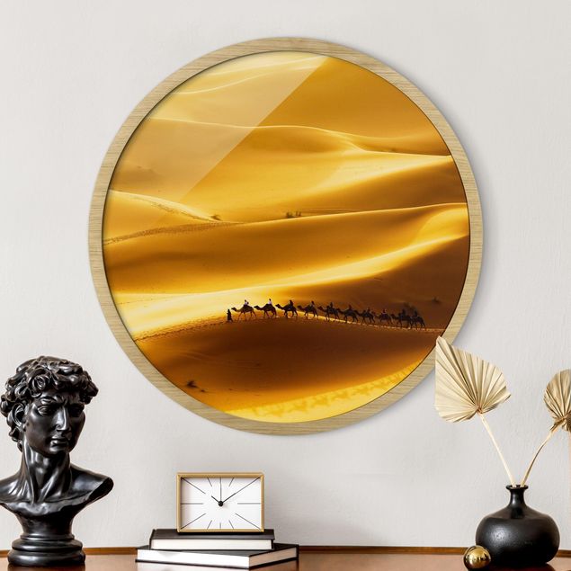 Poster con cornice rotonda Dune d'oro