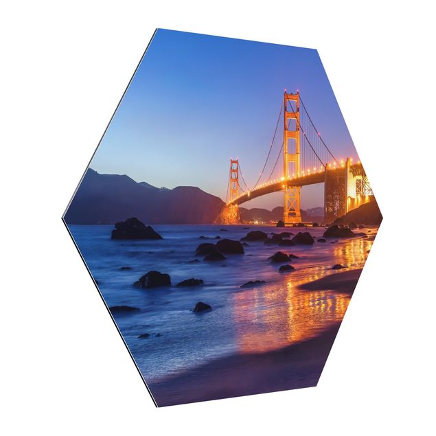 Esagono in Alluminio Dibond - Golden Gate Bridge all'alba