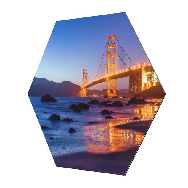 Esagono in Alluminio Dibond - Golden Gate Bridge all'alba