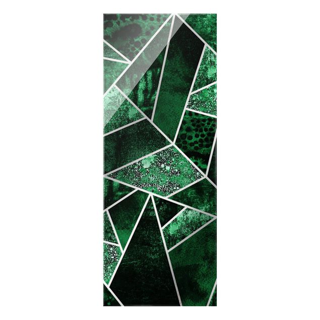 Quadro in vetro - Geometria dorata - Smeraldo scuro - Formato verticale