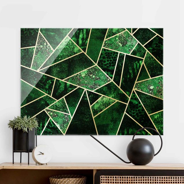 quadro astratto moderno Geometria dorata - Smeraldo scuro