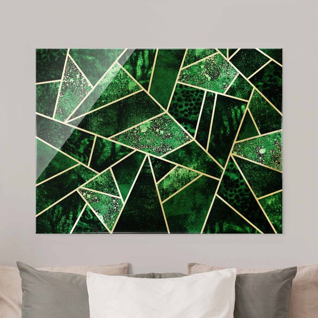 Abstrakte Malerei Geometria dorata - Smeraldo scuro