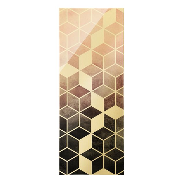 Quadro in vetro - Geometria dorata - Rosa e grigio - Formato verticale