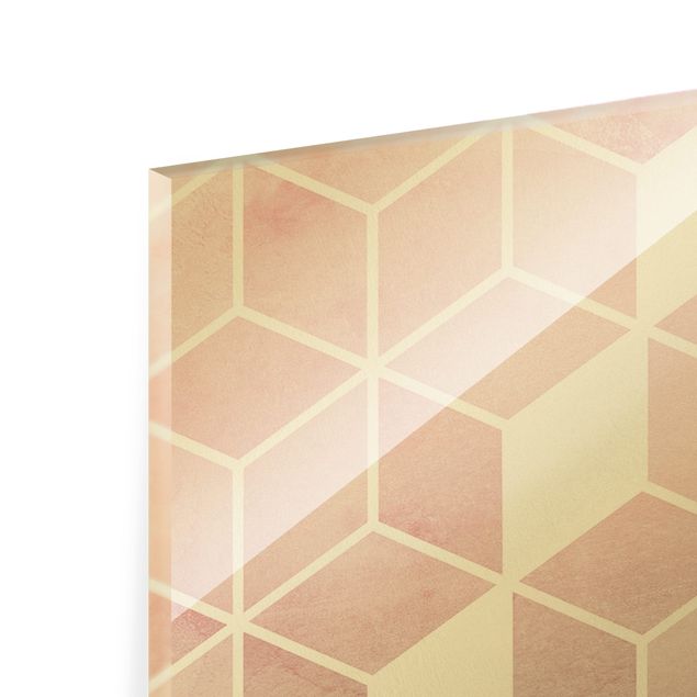 Quadro in vetro - Geometria dorata - Rosa e grigio - Formato verticale