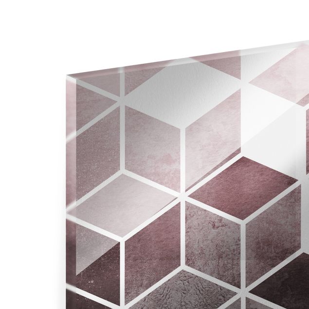 Quadro in vetro - Geometria dorata - Rosa e grigio - Panorama
