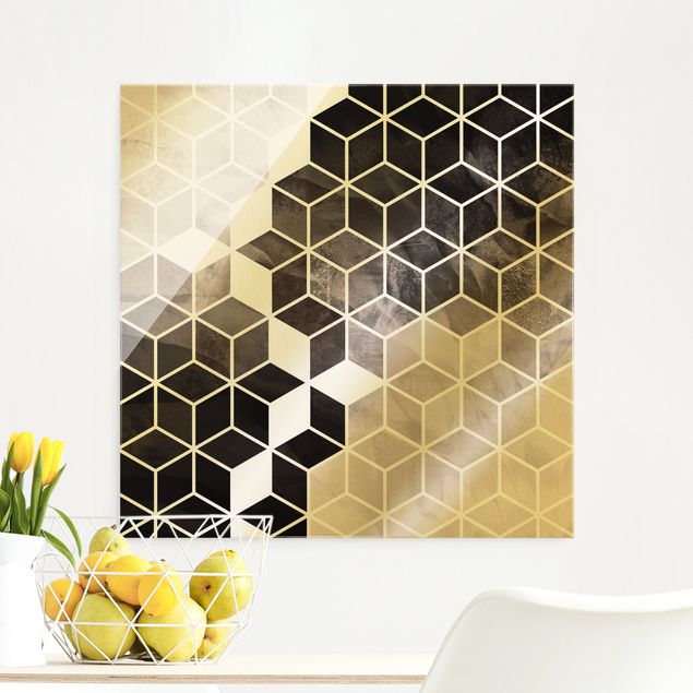 quadro astratto Geometria dorata in bianco e nero