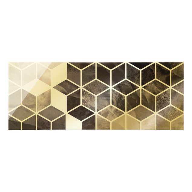 Quadro in vetro - Geometria dorata - Bianco e nero - Panorama