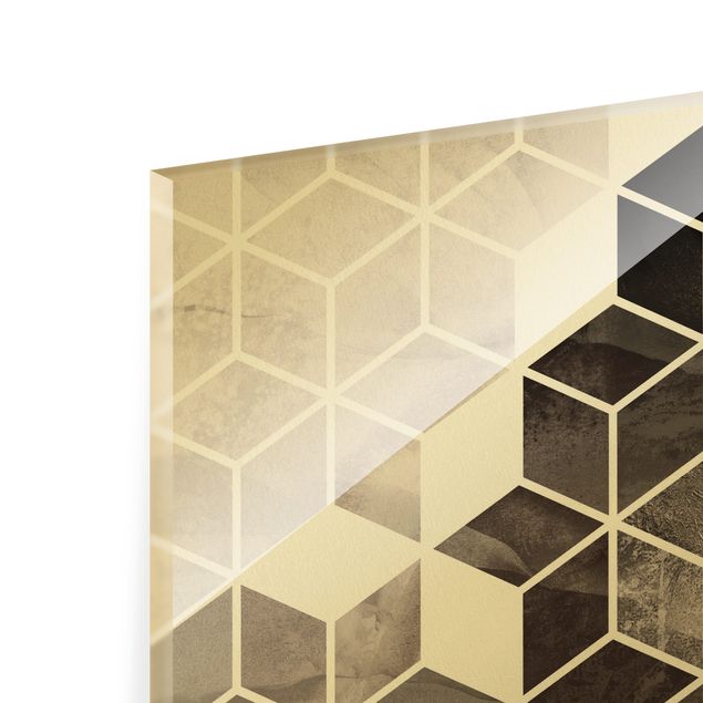Quadro in vetro - Bianco e oro Geometria Nero - Quadrato 1:1