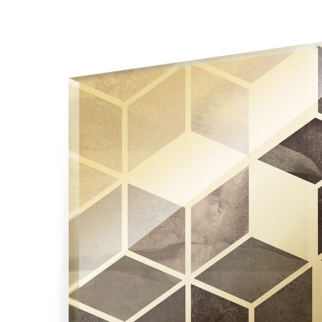 Quadro in vetro - Geometria dorata - Bianco e nero - Panorama
