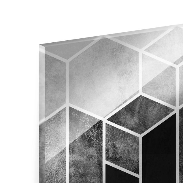 Quadro in vetro - Geometria dorata -  Esagoni in bianco e nero - Panorama