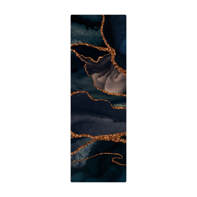 Tappetino di sughero - Onde di brillantini dorati su sfondo blu - Formato verticale 1:2