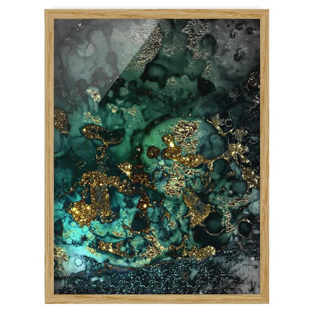 Poster con cornice - Isola nel mare astratta d'oro