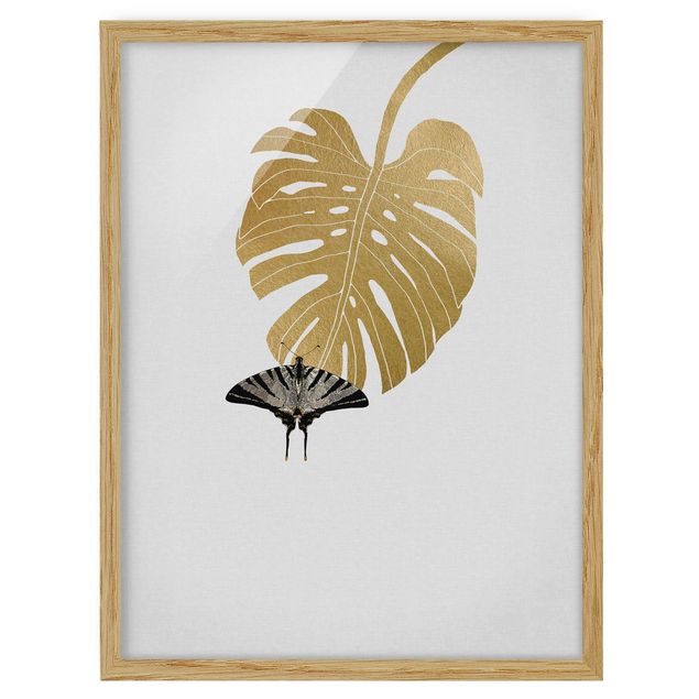 Poster con cornice - Monstera dorata con farfalla