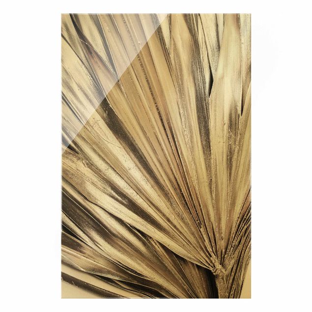 Quadro in vetro - Foglie di palma dorate - Formato verticale