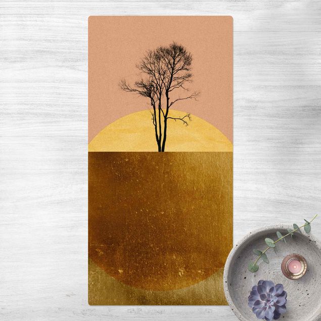 Tappeti moderni Sole d'oro con albero