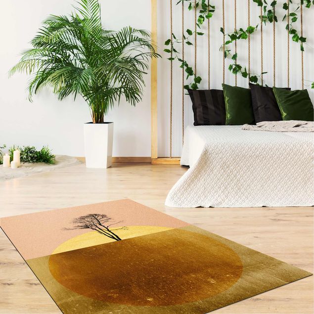Tappeti color oro Sole d'oro con albero