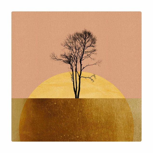 Tappetino di sughero - Sole dorato con albero - Quadrato 1:1