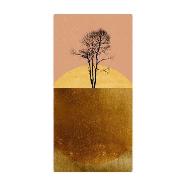 Tappetino di sughero - Sole dorato con albero - Formato verticale 1:2