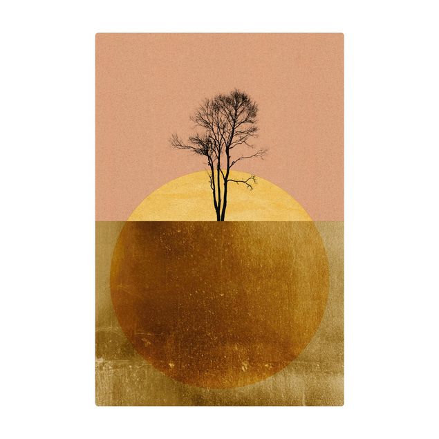 Tappetino di sughero - Sole dorato con albero - Formato verticale 2:3