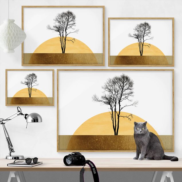 Poster con cornice - Sole dorato con albero