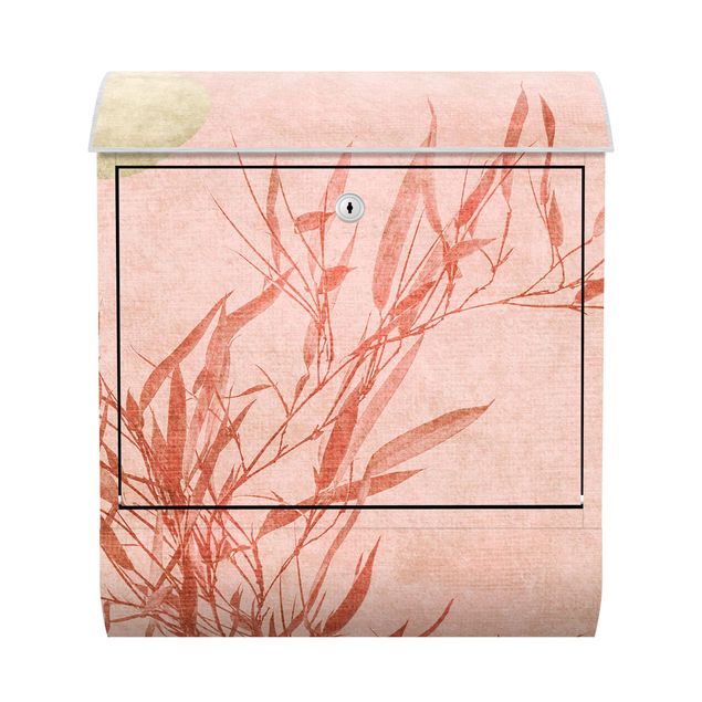 Cassetta postale - Sole dorato con bambù rosa