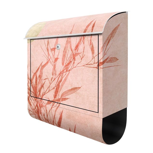 Cassetta postale - Sole dorato con bambù rosa