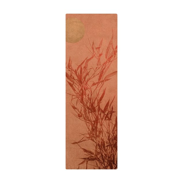 Tappetino di sughero - Sole dorato con bambù rosa - Formato verticale 1:2