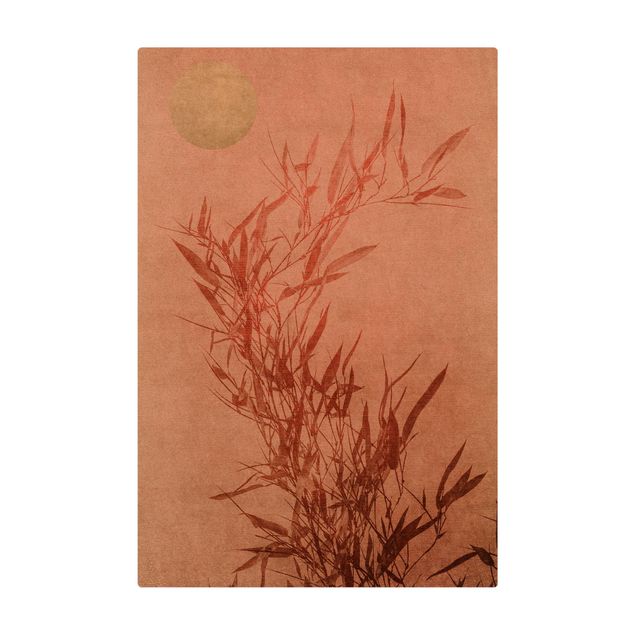 Tappetino di sughero - Sole dorato con bambù rosa - Formato verticale 2:3
