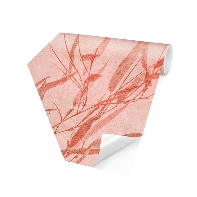 Carta da parati esagonale adesiva con disegni - Sole dorato con bambù rosa