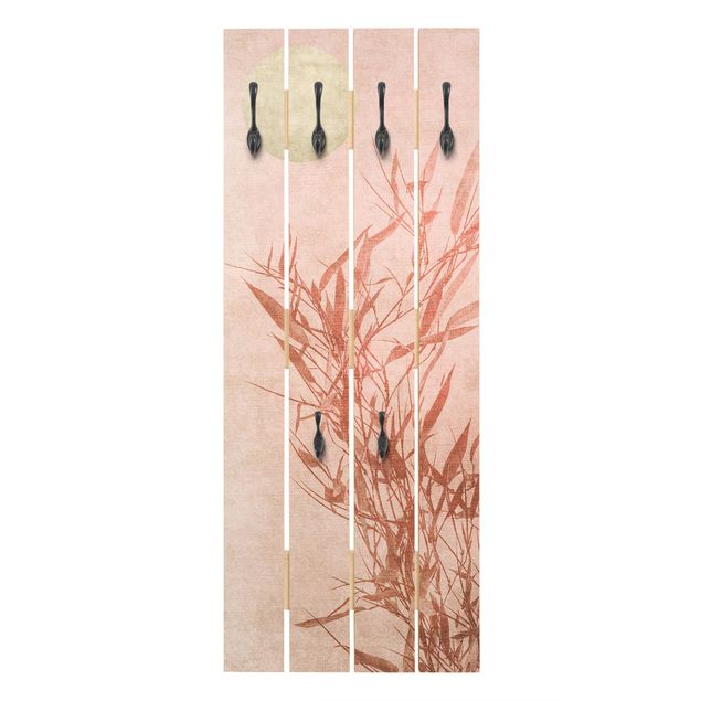 Appendiabiti in legno - Sole dorato con bambù rosa