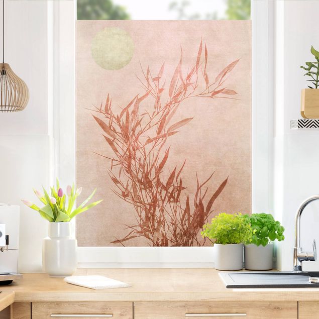 Pellicole per vetro Sole dorato con bambù rosa