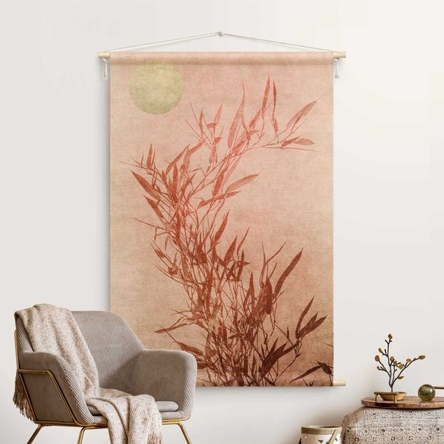Arazzi da parete moderno Sole dorato con bambù rosa