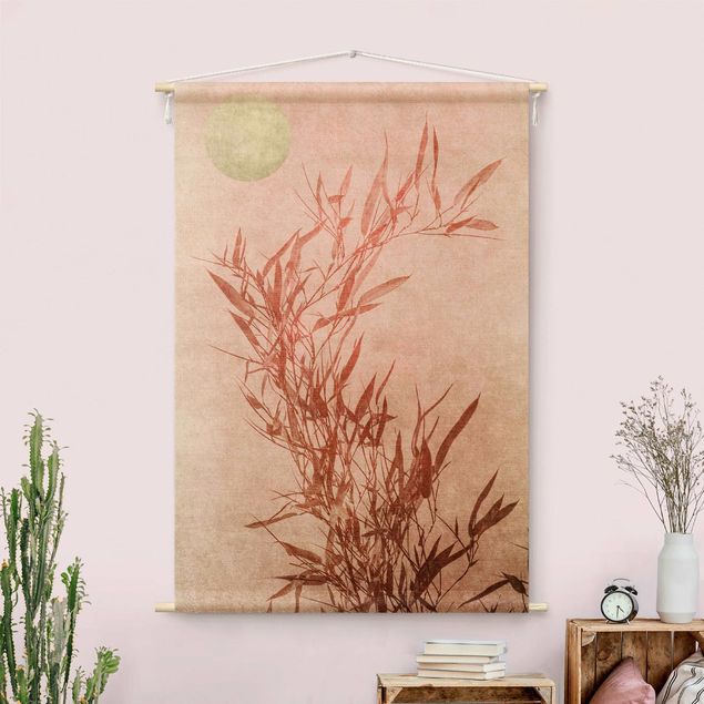 Arazzi da parete xxl Sole dorato con bambù rosa