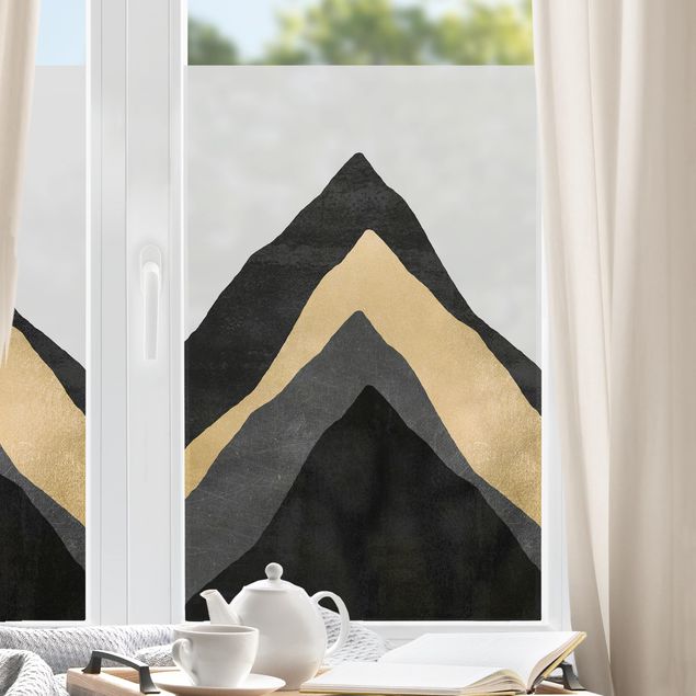Pellicola per vetri per salone Montagna dorata in bianco e nero