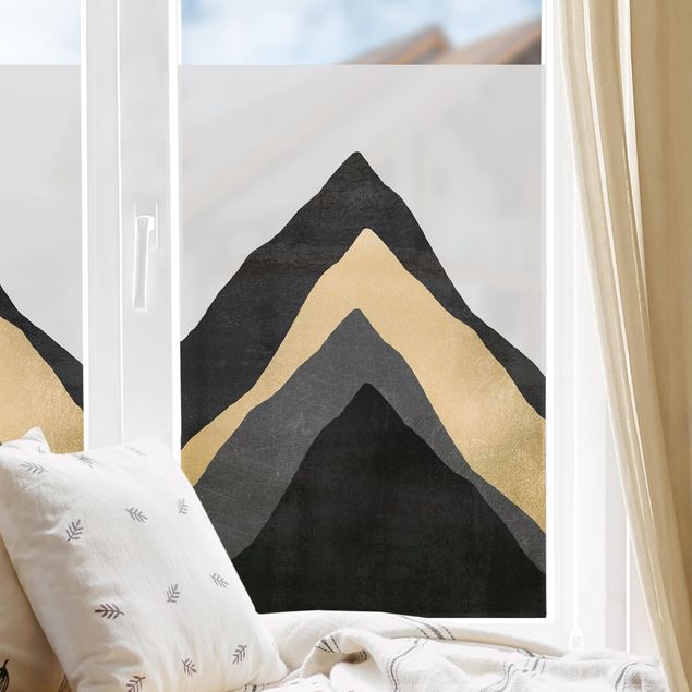 pellicola adesiva colorata per vetri Montagna dorata in bianco e nero