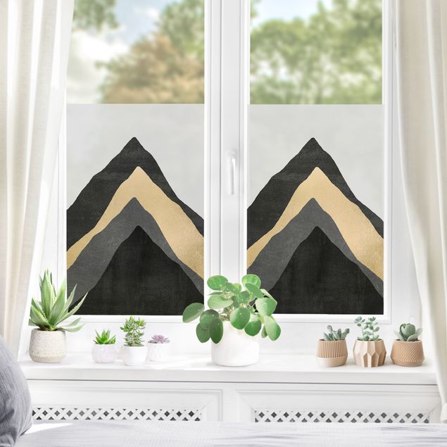 Decorazioni per finestre bianche Montagna dorata in bianco e nero