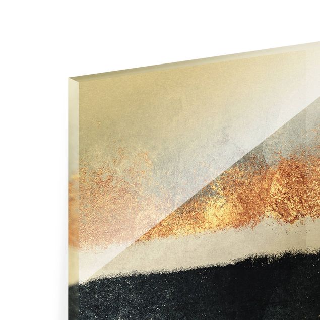 Quadro in vetro - Orizzonte dorato in acquerello - Panorama