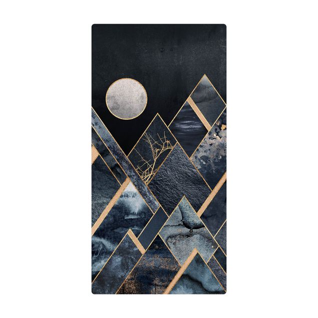 Tappetino di sughero - Luna dorata su montagne nere astratte - Formato verticale 1:2