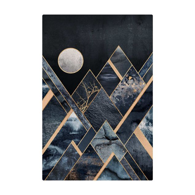 Tappetino di sughero - Luna dorata su montagne nere astratte - Formato verticale 2:3