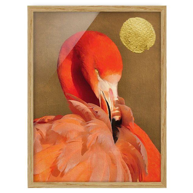 Poster con cornice - Luna dorata con fenicottero