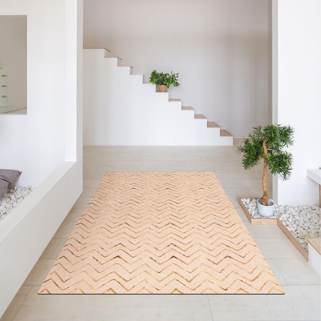 Beige tappeti moderni soggiorno Zigzag dorato su beige chiaro