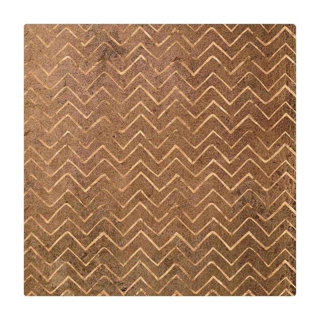 Tappetino di sughero - Zigzag dorato su effetto legno - Quadrato 1:1