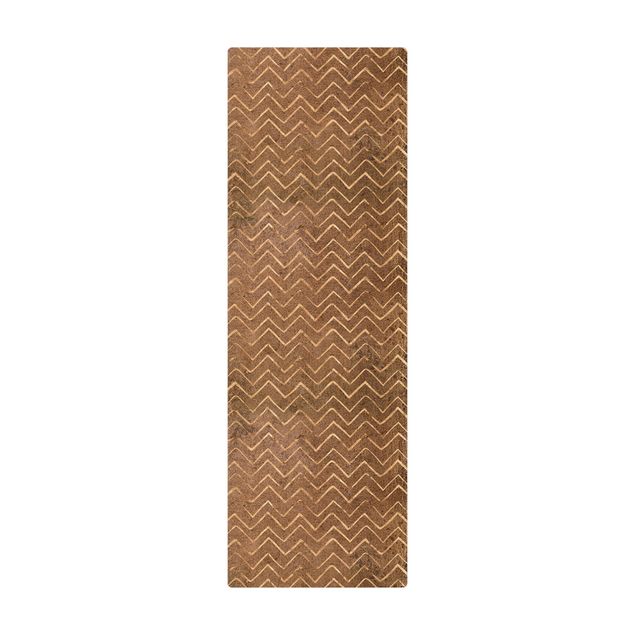 Tappetino di sughero - Zigzag dorato su effetto legno - Formato verticale 1:2