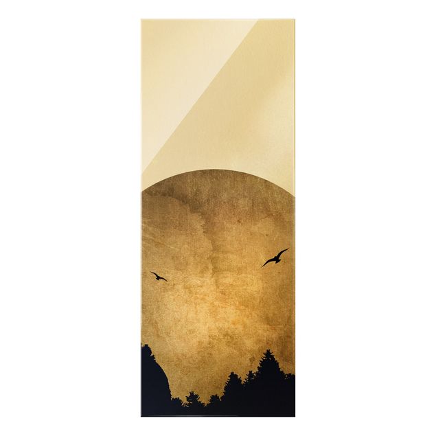 Quadro in vetro - Luna dorata nella foresta - Formato verticale