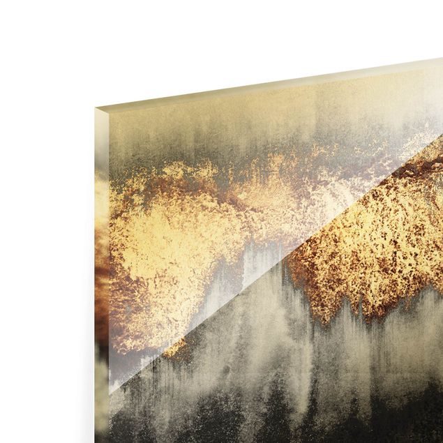 Quadro in vetro - Tracce dorate in acquerello - Panorama