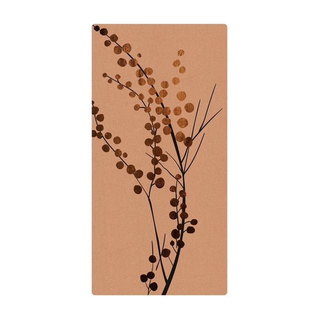 Tappetino di sughero - Mondo vegetale grafico - Bacche in oro - Formato verticale 1:2