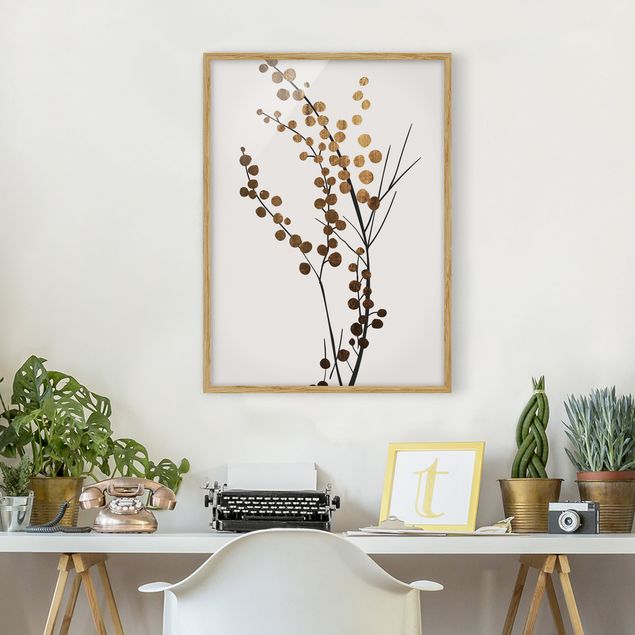 Poster con cornice - Mondo vegetale grafico - Bacche in oro